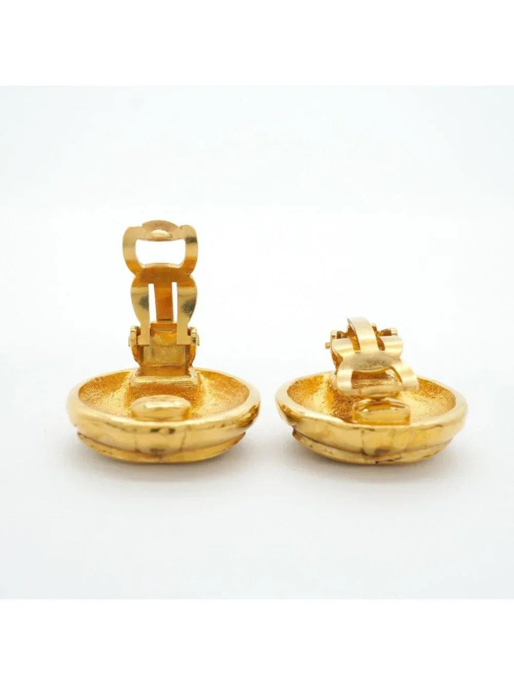 Chanel Earrings Vintage CC Logo Round Circle Gold Plated